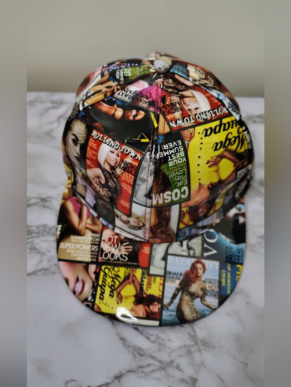 Magazine Print Snapback Hat Pop Culture Celebrity Collage Adjustable Cap